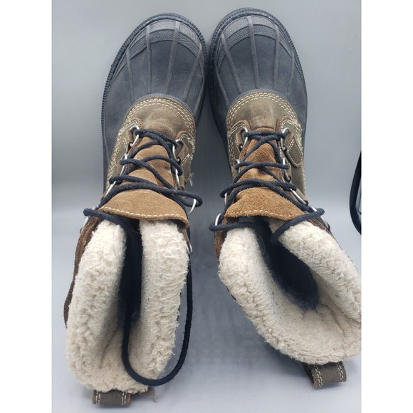 LL Bean Winter Duck Boots Womens 8 Brown Leather Sherpa Insulated Rubber Snow - Picture 13 of 15